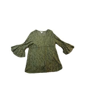 John Paul Richard Green Lace Bell Sleeve Blouse Top w/ Cami Liner Women’s M